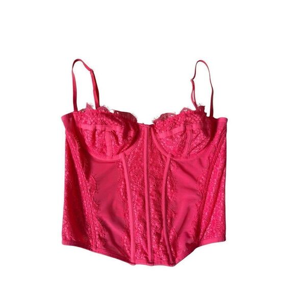 Urban Outfitters Lace Corset Top size L Pink Red Out From Under Modern Love - Picture 4 of 7